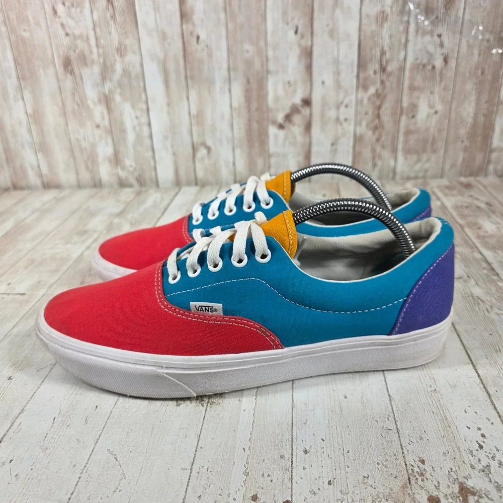 Vans Era Mens 10 Multi Color Block Red Teal Purple Yellow Canvas Skate Shoes
